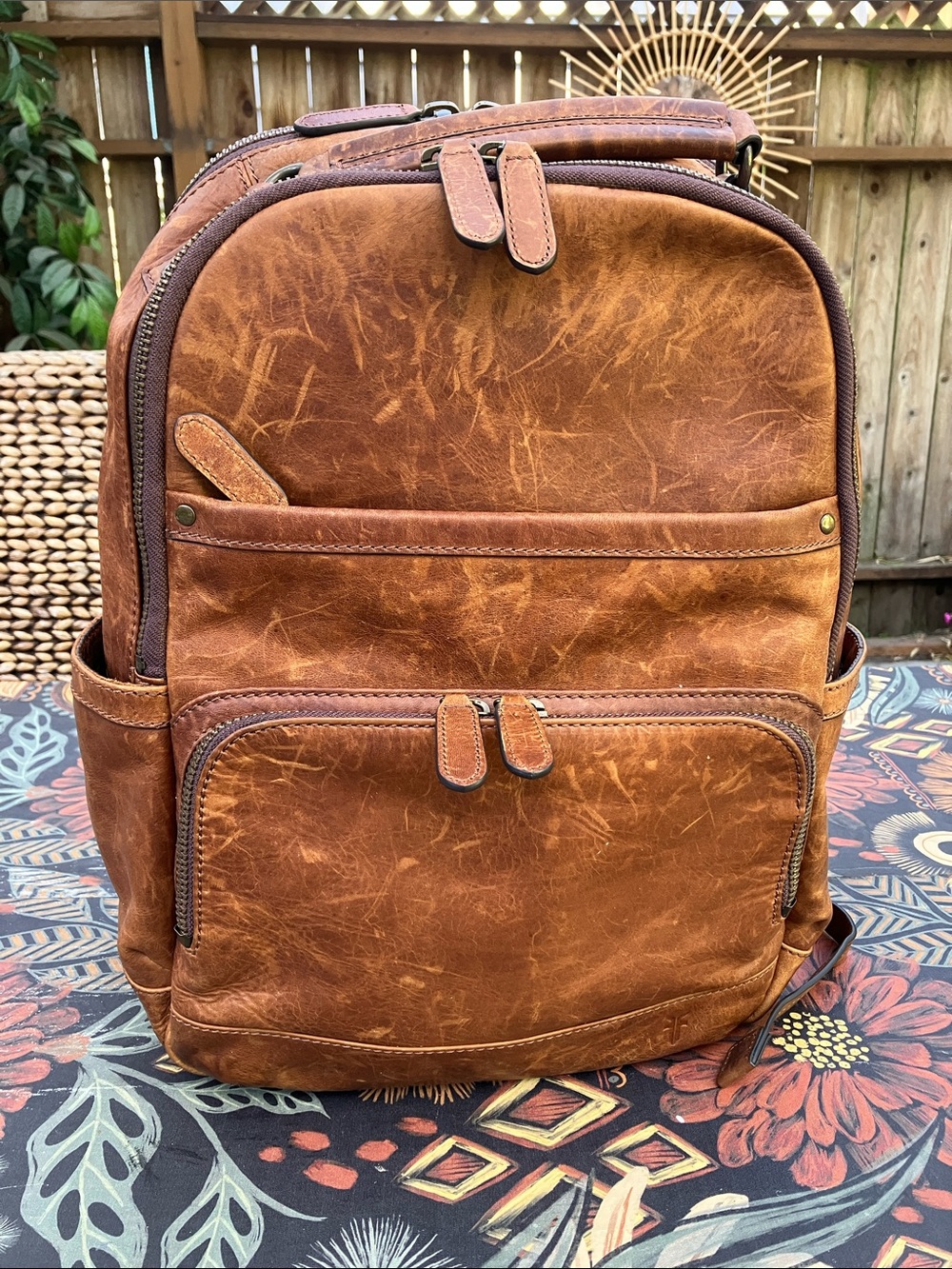 NWOT Frye Logan Cignac Distressed Leather Backpack